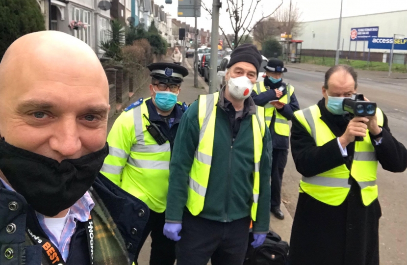 Stephen Hammond MP with Cllr Ed Gretton and Community Speedwatch